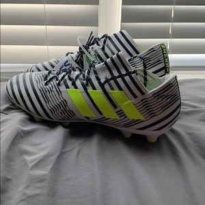 men’s size 11.5 zebra striped Messi cleats